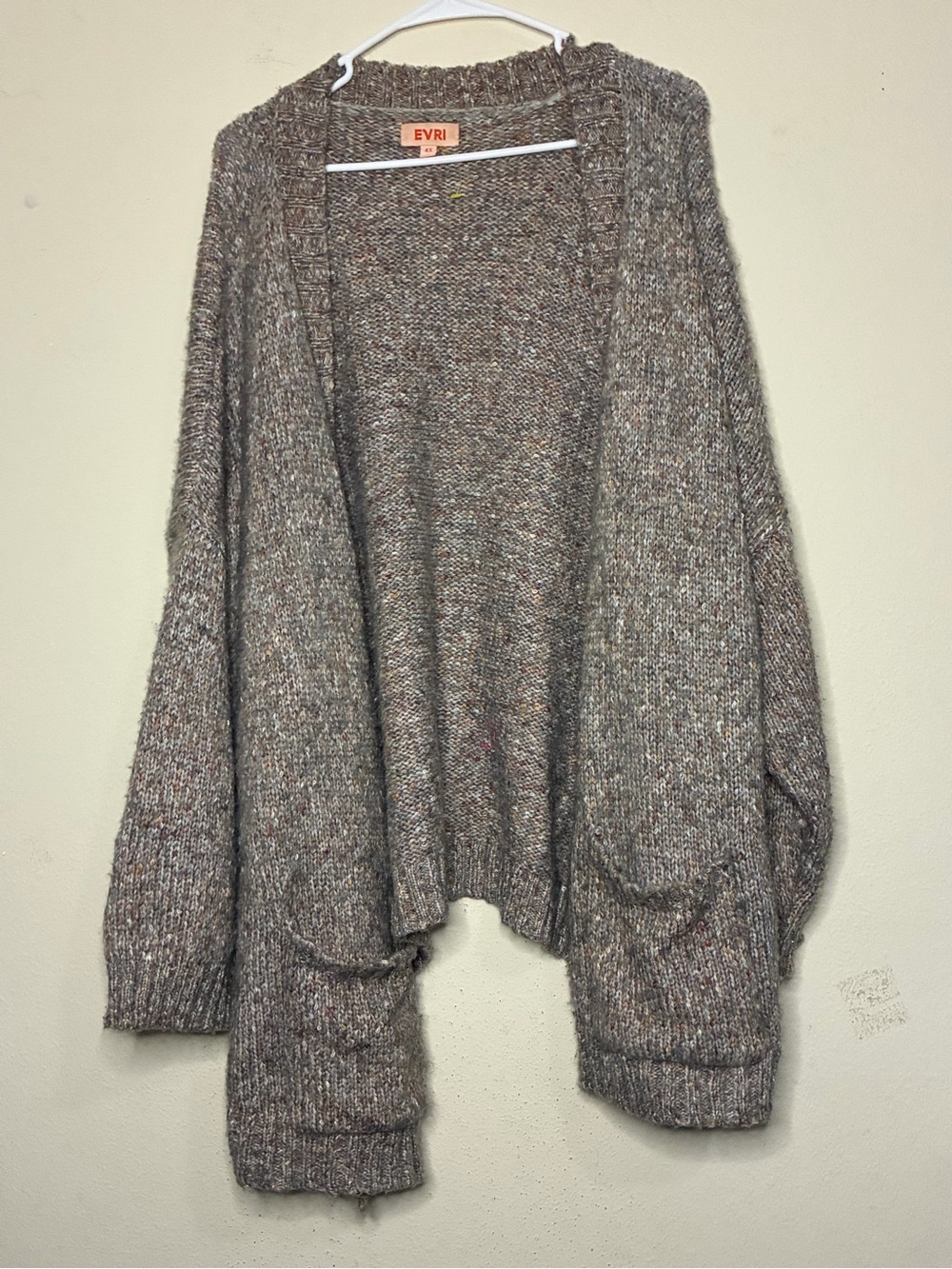 Evri 4X Women's Plus Size Marbled Oatmeal Tight Knit Cardigan Sweater Duster